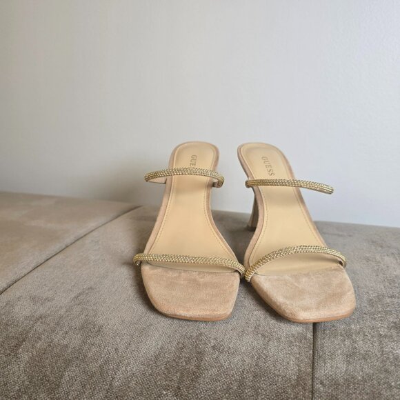 Guess GWHabbit‎ Rhinestone Strap Mule Slip On Heels Nude Champagne Size 8M - Picture 2 of 8